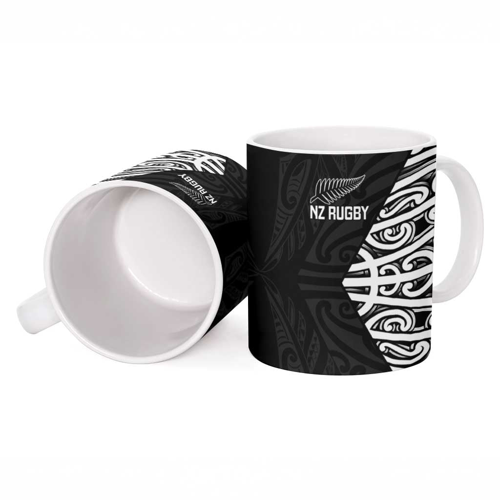 New Zealand Silver Fern Rugby Custom Ceramic Mug Maori Koru Go Black Fern - Polynesian Pride