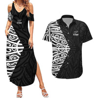 New Zealand Silver Fern Rugby Custom Couples Matching Summer Maxi Dress and Hawaiian Shirt Maori Koru Go Black Fern - Polynesian Pride