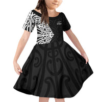 New Zealand Silver Fern Rugby Custom Family Matching Off Shoulder Short Dress and Hawaiian Shirt Maori Koru Go Black Fern - Polynesian Pride