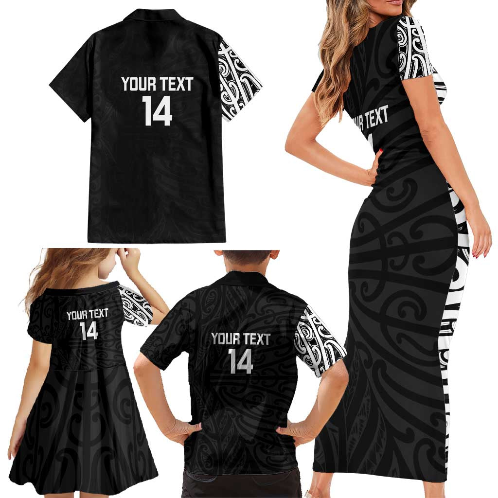 New Zealand Silver Fern Rugby Custom Family Matching Short Sleeve Bodycon Dress and Hawaiian Shirt Maori Koru Go Black Fern - Polynesian Pride
