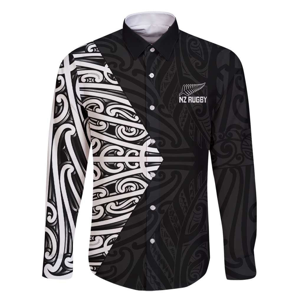 New Zealand Silver Fern Rugby Custom Family Matching Short Sleeve Bodycon Dress and Hawaiian Shirt Maori Koru Go Black Fern - Polynesian Pride