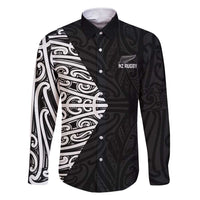New Zealand Silver Fern Rugby Custom Family Matching Short Sleeve Bodycon Dress and Hawaiian Shirt Maori Koru Go Black Fern - Polynesian Pride