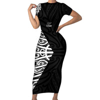 New Zealand Silver Fern Rugby Custom Family Matching Short Sleeve Bodycon Dress and Hawaiian Shirt Maori Koru Go Black Fern - Polynesian Pride