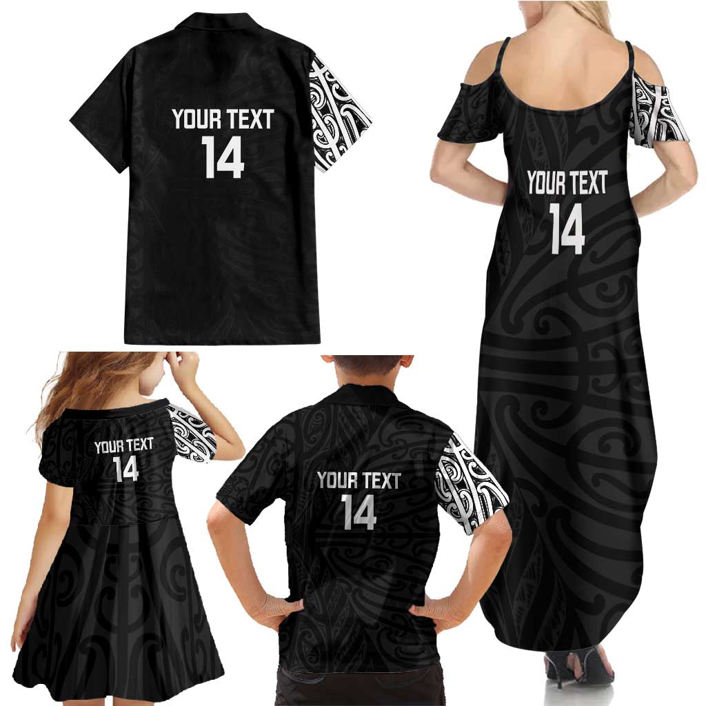 New Zealand Silver Fern Rugby Custom Family Matching Summer Maxi Dress and Hawaiian Shirt Maori Koru Go Black Fern - Polynesian Pride