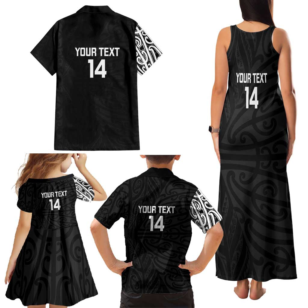 New Zealand Silver Fern Rugby Custom Family Matching Tank Maxi Dress and Hawaiian Shirt Maori Koru Go Black Fern - Polynesian Pride