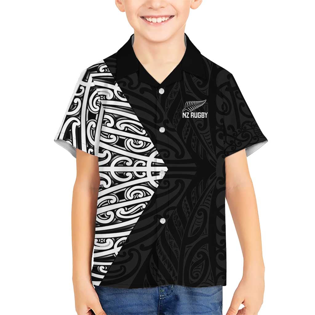 New Zealand Silver Fern Rugby Custom Kid Hawaiian Shirt Maori Koru Go Black Fern - Polynesian Pride