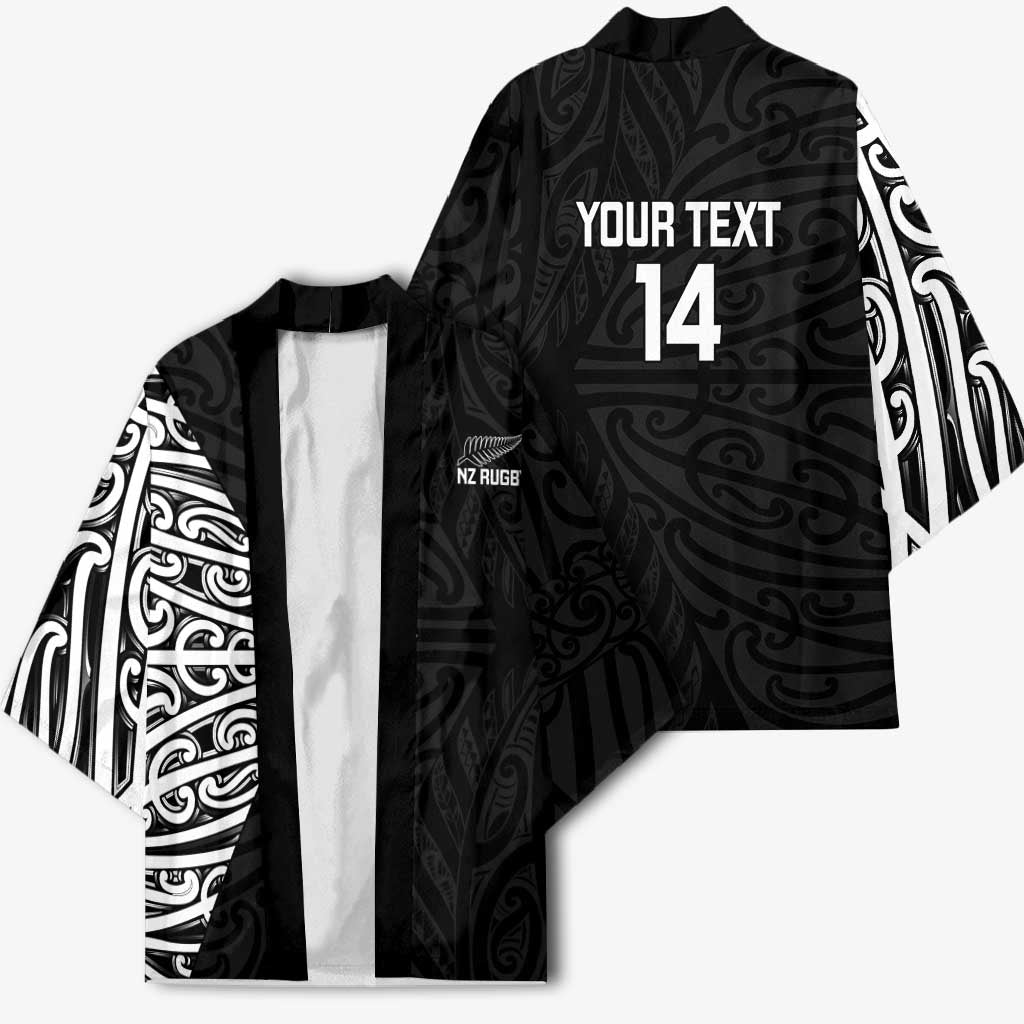 New Zealand Silver Fern Rugby Custom Kimono Maori Koru Go Black Fern - Polynesian Pride