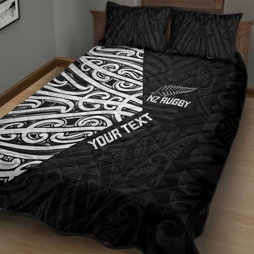 New Zealand Silver Fern Rugby Custom Quilt Bed Set Maori Koru Go Black Fern - Polynesian Pride