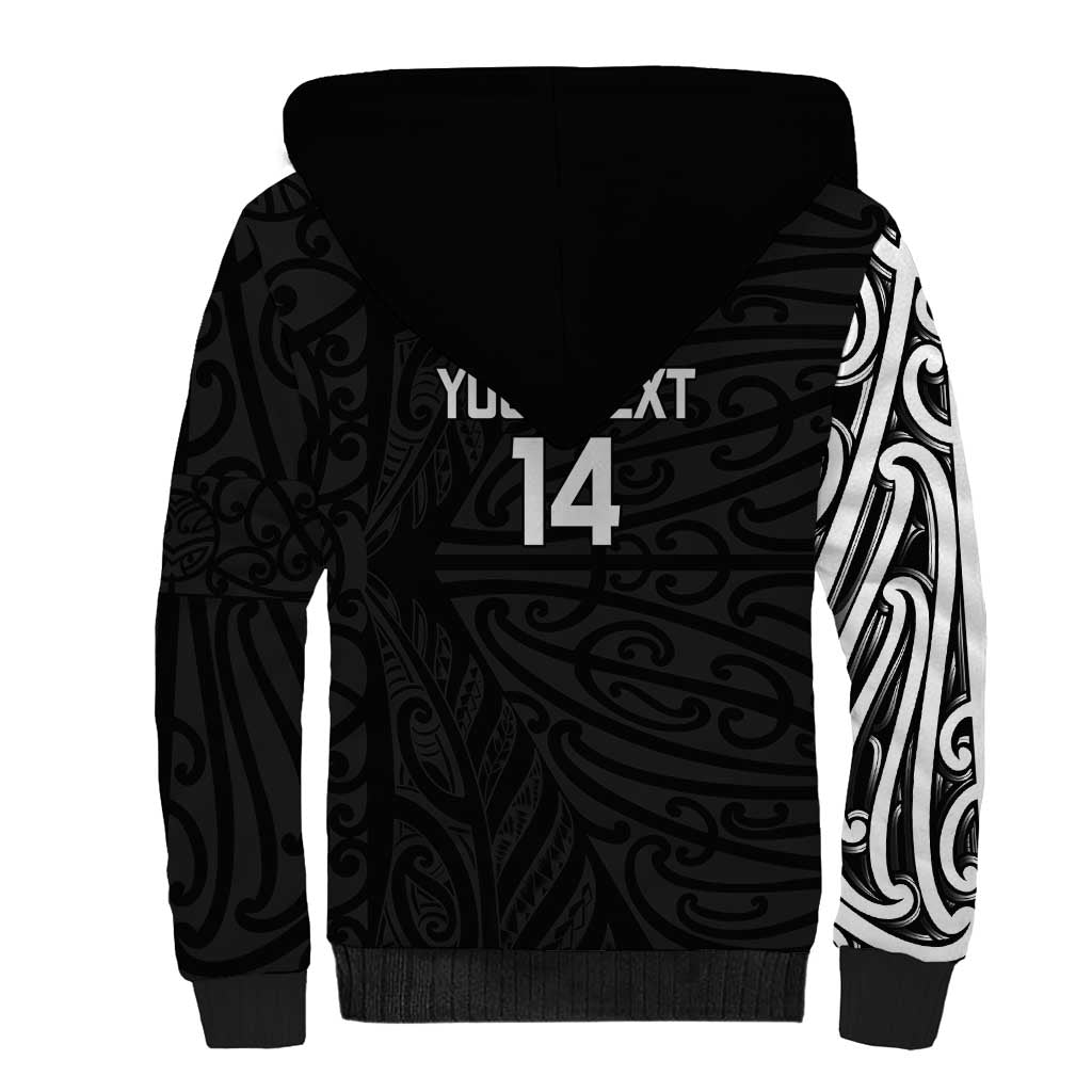 New Zealand Silver Fern Rugby Custom Sherpa Hoodie Maori Koru Go Black Fern - Polynesian Pride