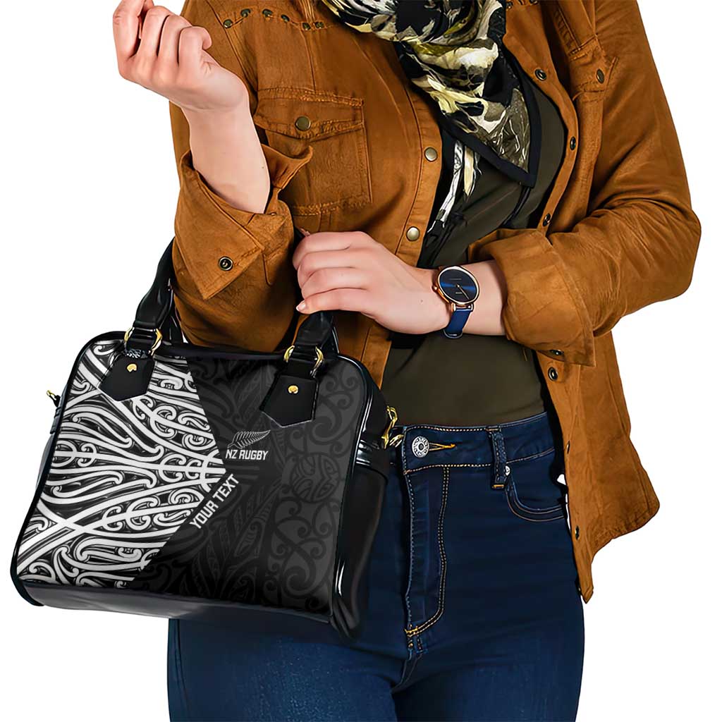 New Zealand Silver Fern Rugby Custom Shoulder Handbag Maori Koru Go Black Fern - Polynesian Pride