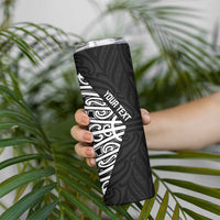 New Zealand Silver Fern Rugby Custom Skinny Tumbler Maori Koru Go Black Fern - Polynesian Pride