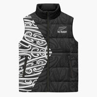 New Zealand Silver Fern Rugby Custom Sleeveless Puffer Jacket Maori Koru Go Black Fern - Polynesian Pride