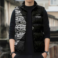 New Zealand Silver Fern Rugby Custom Sleeveless Puffer Jacket Maori Koru Go Black Fern - Polynesian Pride