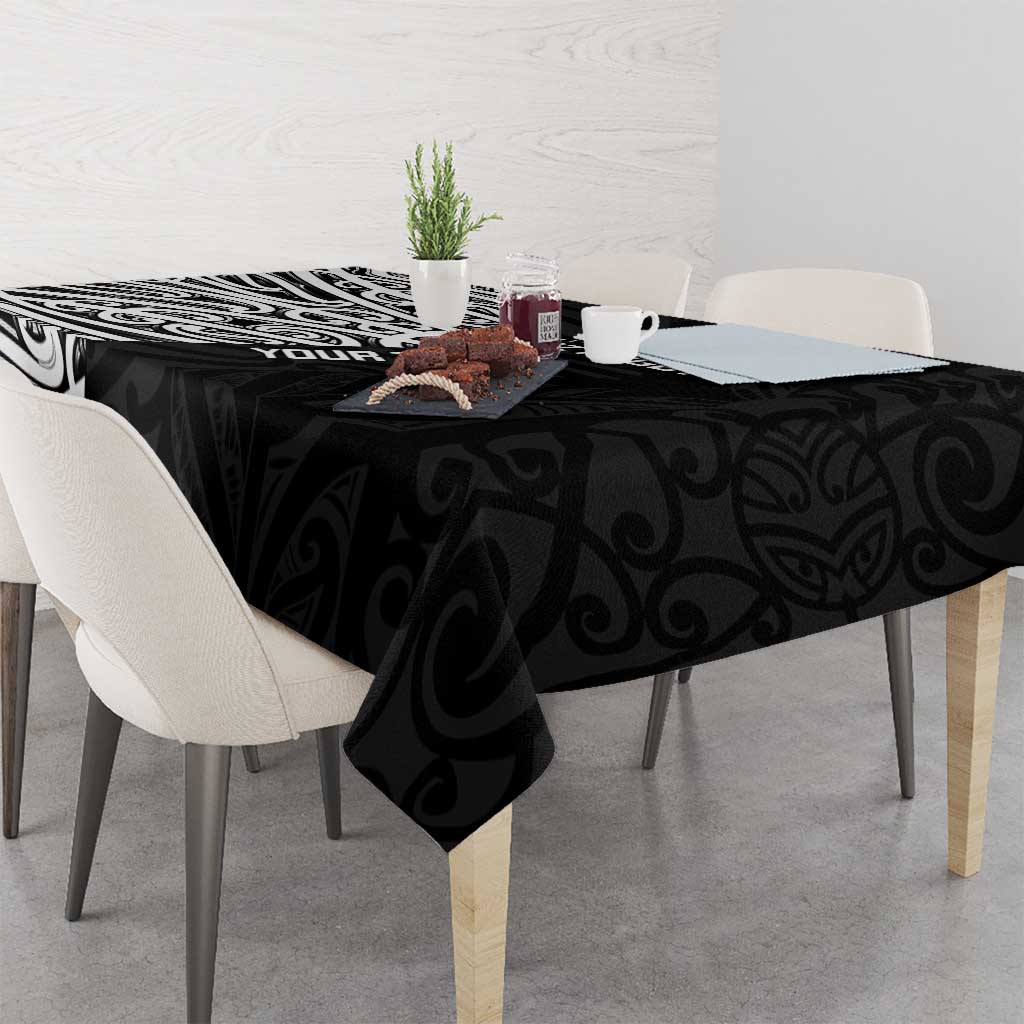 New Zealand Silver Fern Rugby Custom Tablecloth Maori Koru Go Black Fern - Polynesian Pride