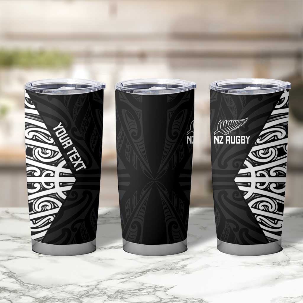 New Zealand Silver Fern Rugby Custom Tumbler Cup Maori Koru Go Black Fern - Polynesian Pride