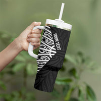 New Zealand Silver Fern Rugby Custom Tumbler With Handle Maori Koru Go Black Fern - Polynesian Pride