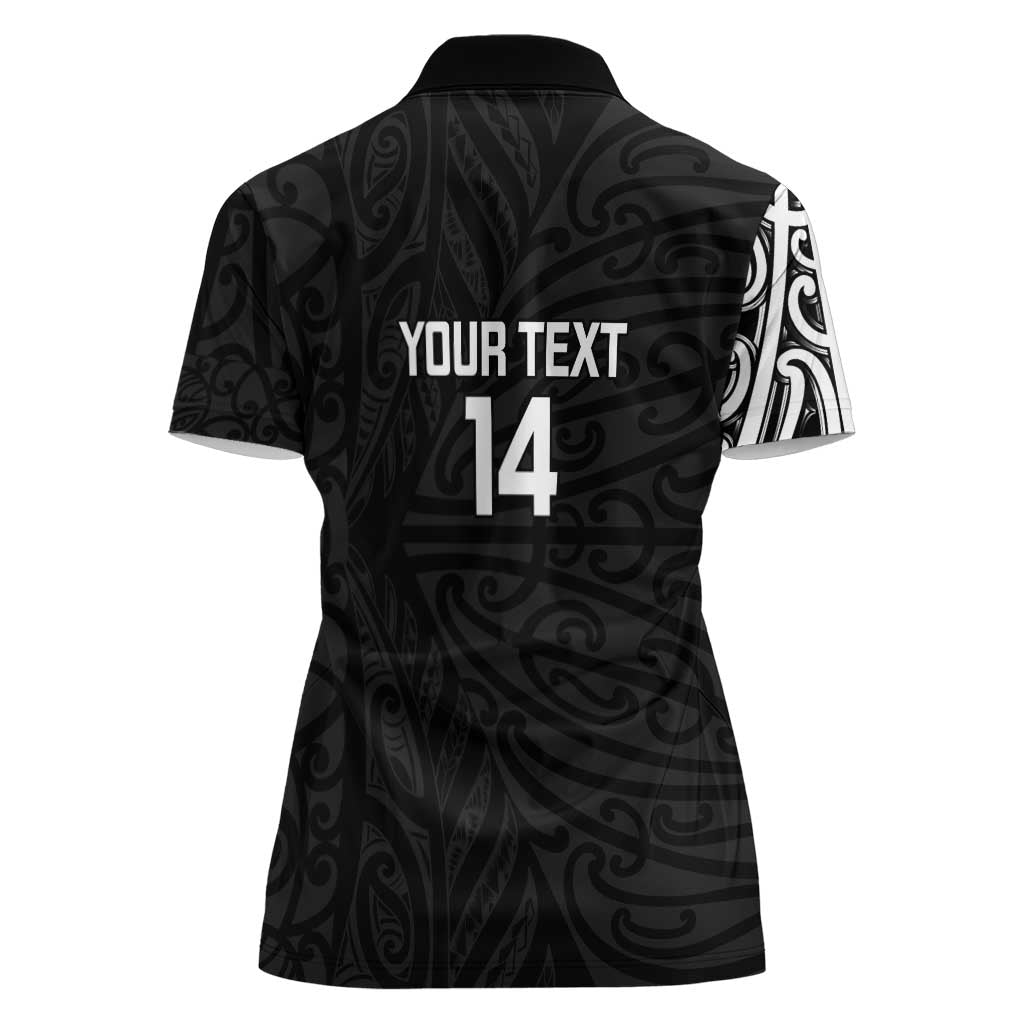 New Zealand Silver Fern Rugby Custom Women Polo Shirt Maori Koru Go Black Fern - Polynesian Pride