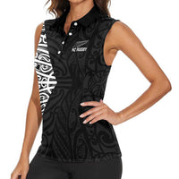New Zealand Silver Fern Rugby Custom Women Sleeveless Polo Shirt Maori Koru Go Black Fern - Polynesian Pride