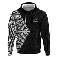 New Zealand Silver Fern Rugby Custom Zip Hoodie Maori Koru Go Black Fern - Polynesian Pride