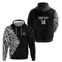 New Zealand Silver Fern Rugby Custom Zip Hoodie Maori Koru Go Black Fern - Polynesian Pride