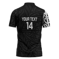 New Zealand Silver Fern Rugby Custom Zipper Polo Shirt Maori Koru Go Black Fern - Polynesian Pride