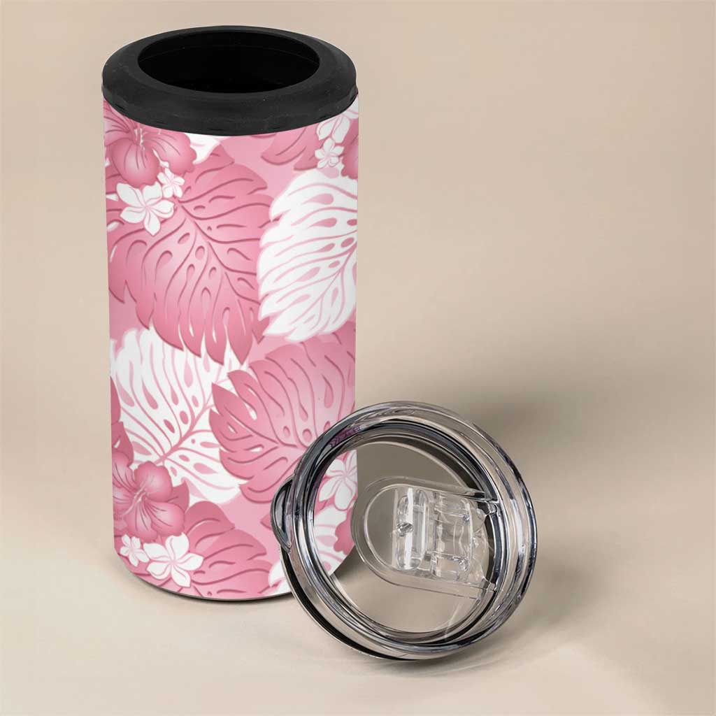 Pink Aloha Hawaii 4 in 1 Can Cooler Tumbler Monstera Hibiscus Plumeria Seamless Vibes - Polynesian Pride