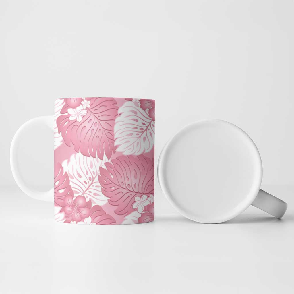 Pink Aloha Hawaii Ceramic Mug Monstera Hibiscus Plumeria Seamless Vibes - Polynesian Pride