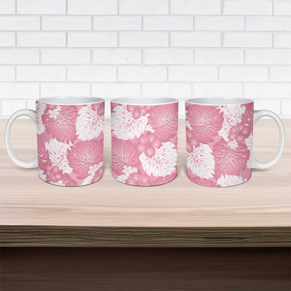 Pink Aloha Hawaii Ceramic Mug Monstera Hibiscus Plumeria Seamless Vibes - Polynesian Pride