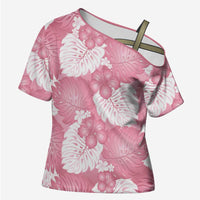 Pink Aloha Hawaii Cross Shoulder Shirt Monstera Hibiscus Plumeria Seamless Vibes LT14 Female Pink - Polynesian Pride