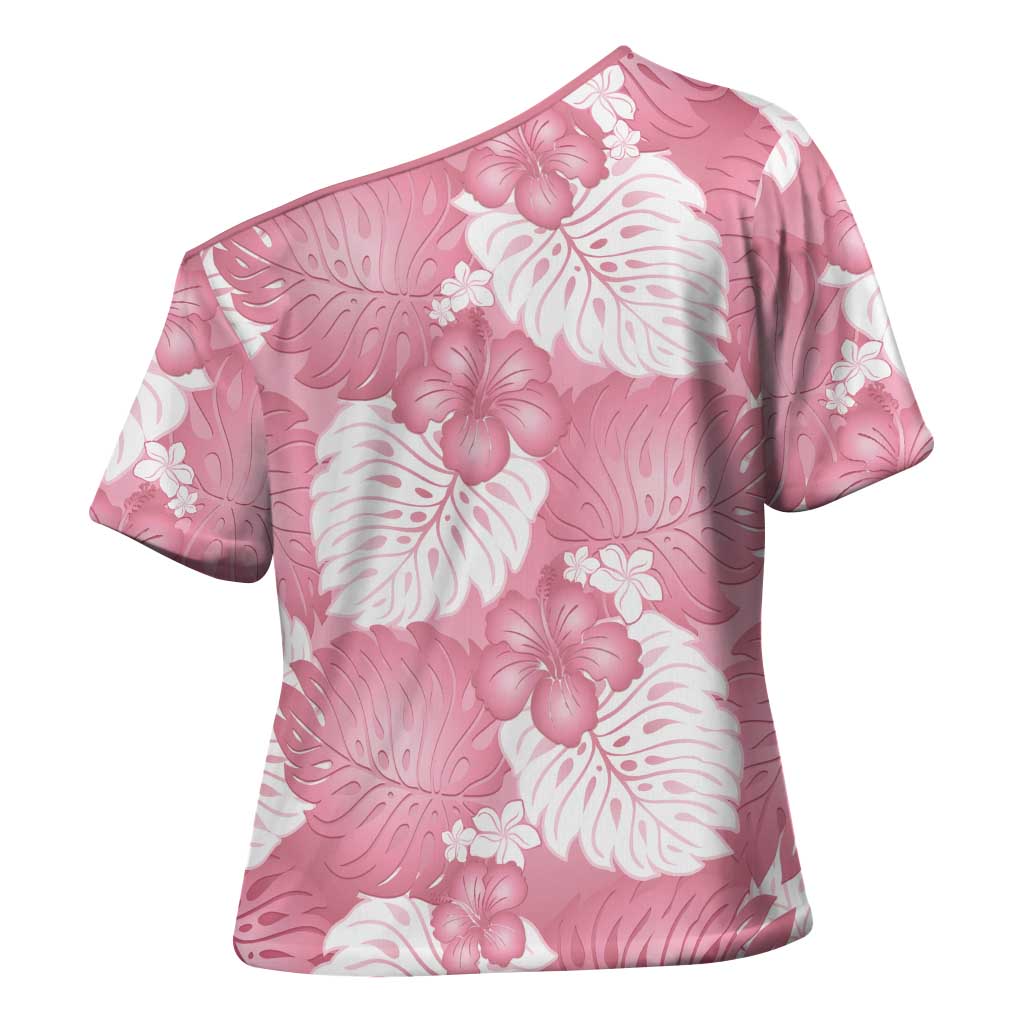 Pink Aloha Hawaii Cross Shoulder Shirt Monstera Hibiscus Plumeria Seamless Vibes LT14 - Polynesian Pride