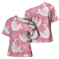 Pink Aloha Hawaii Cross Shoulder Shirt Monstera Hibiscus Plumeria Seamless Vibes LT14 - Polynesian Pride