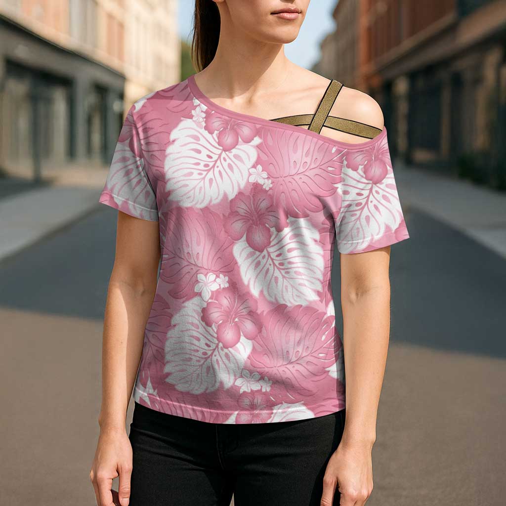 Pink Aloha Hawaii Cross Shoulder Shirt Monstera Hibiscus Plumeria Seamless Vibes LT14 - Polynesian Pride