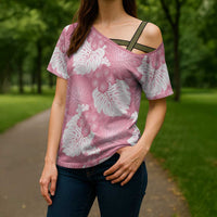 Pink Aloha Hawaii Cross Shoulder Shirt Monstera Hibiscus Plumeria Seamless Vibes LT14 - Polynesian Pride