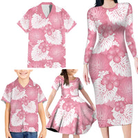 Pink Aloha Hawaii Family Matching Long Sleeve Bodycon Dress and Hawaiian Shirt Monstera Hibiscus Plumeria Seamless Vibes LT14 - Polynesian Pride