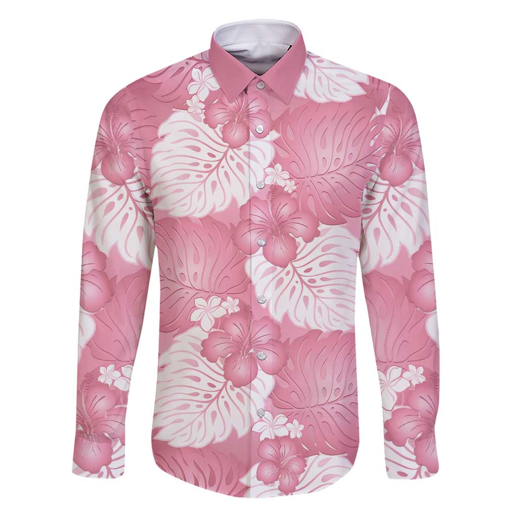Pink Aloha Hawaii Family Matching Mermaid Dress and Hawaiian Shirt Monstera Hibiscus Plumeria Seamless Vibes LT14 Dad's Shirt - Long Sleeve Pink - Polynesian Pride