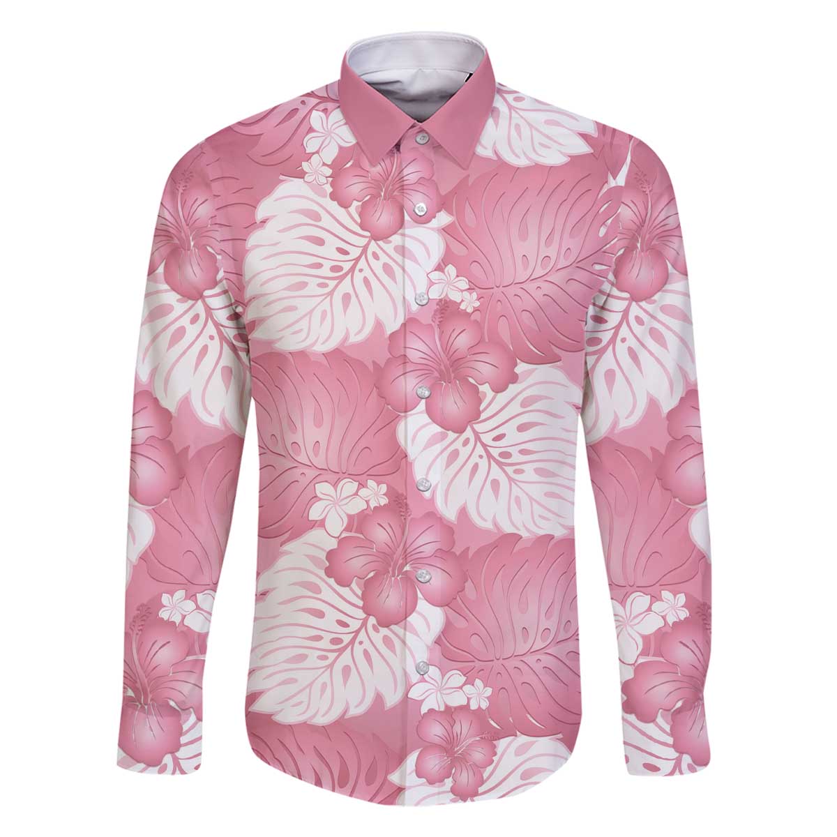 Pink Aloha Hawaii Family Matching Off The Shoulder Long Sleeve Dress and Hawaiian Shirt Monstera Hibiscus Plumeria Seamless Vibes - Polynesian Pride