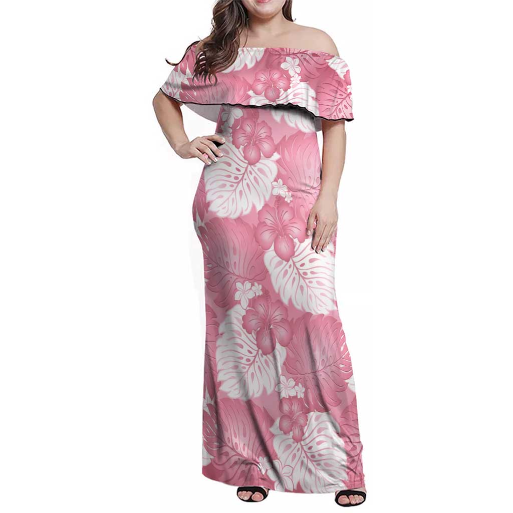 Pink Aloha Hawaii Family Matching Off Shoulder Maxi Dress and Hawaiian Shirt Monstera Hibiscus Plumeria Seamless Vibes - Polynesian Pride