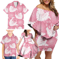 Pink Aloha Hawaii Family Matching Off Shoulder Short Dress and Hawaiian Shirt Monstera Hibiscus Plumeria Seamless Vibes - Polynesian Pride