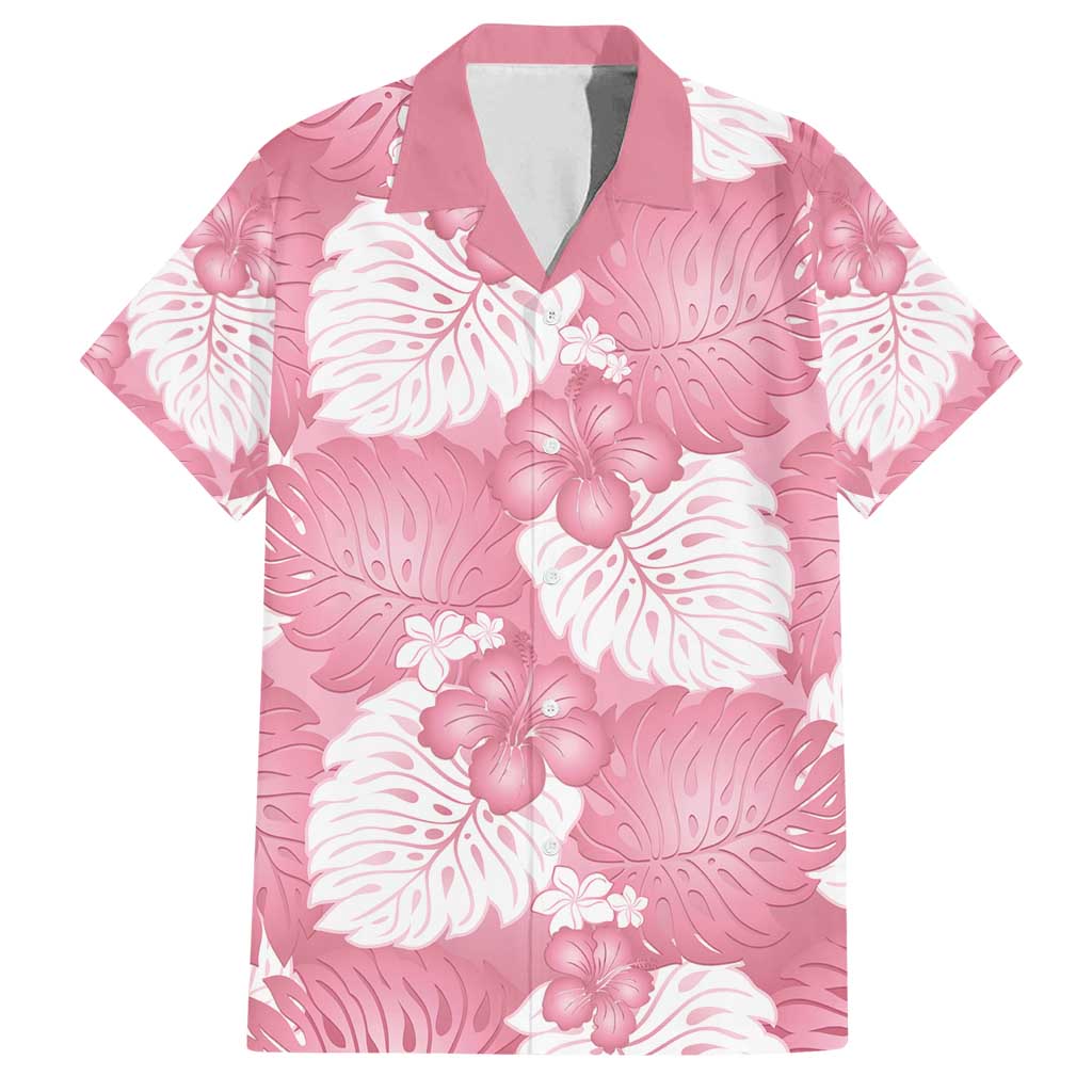 Pink Aloha Hawaii Family Matching Puletasi and Hawaiian Shirt Monstera Hibiscus Plumeria Seamless Vibes LT14 Dad's Shirt - Short Sleeve Pink - Polynesian Pride