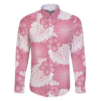 Pink Aloha Hawaii Family Matching Puletasi and Hawaiian Shirt Monstera Hibiscus Plumeria Seamless Vibes LT14 Dad's Shirt - Long Sleeve Pink - Polynesian Pride