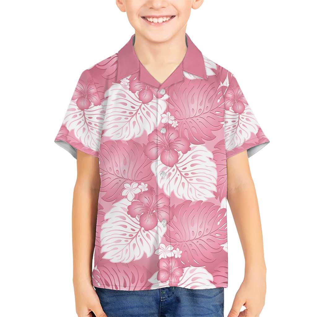 Pink Aloha Hawaii Family Matching Puletasi and Hawaiian Shirt Monstera Hibiscus Plumeria Seamless Vibes LT14 Son's Shirt Pink - Polynesian Pride