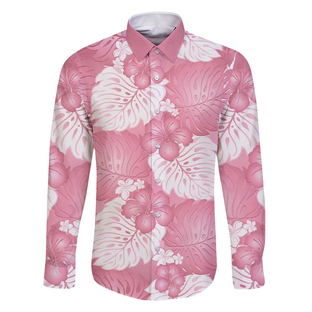 Pink Aloha Hawaii Family Matching Short Sleeve Bodycon Dress and Hawaiian Shirt Monstera Hibiscus Plumeria Seamless Vibes LT14 Dad's Shirt - Long Sleeve Pink - Polynesian Pride