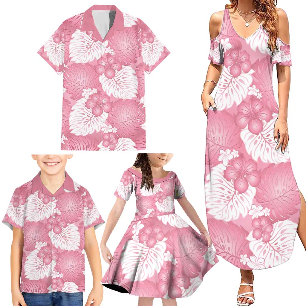 Pink Aloha Hawaii Family Matching Summer Maxi Dress and Hawaiian Shirt Monstera Hibiscus Plumeria Seamless Vibes - Polynesian Pride