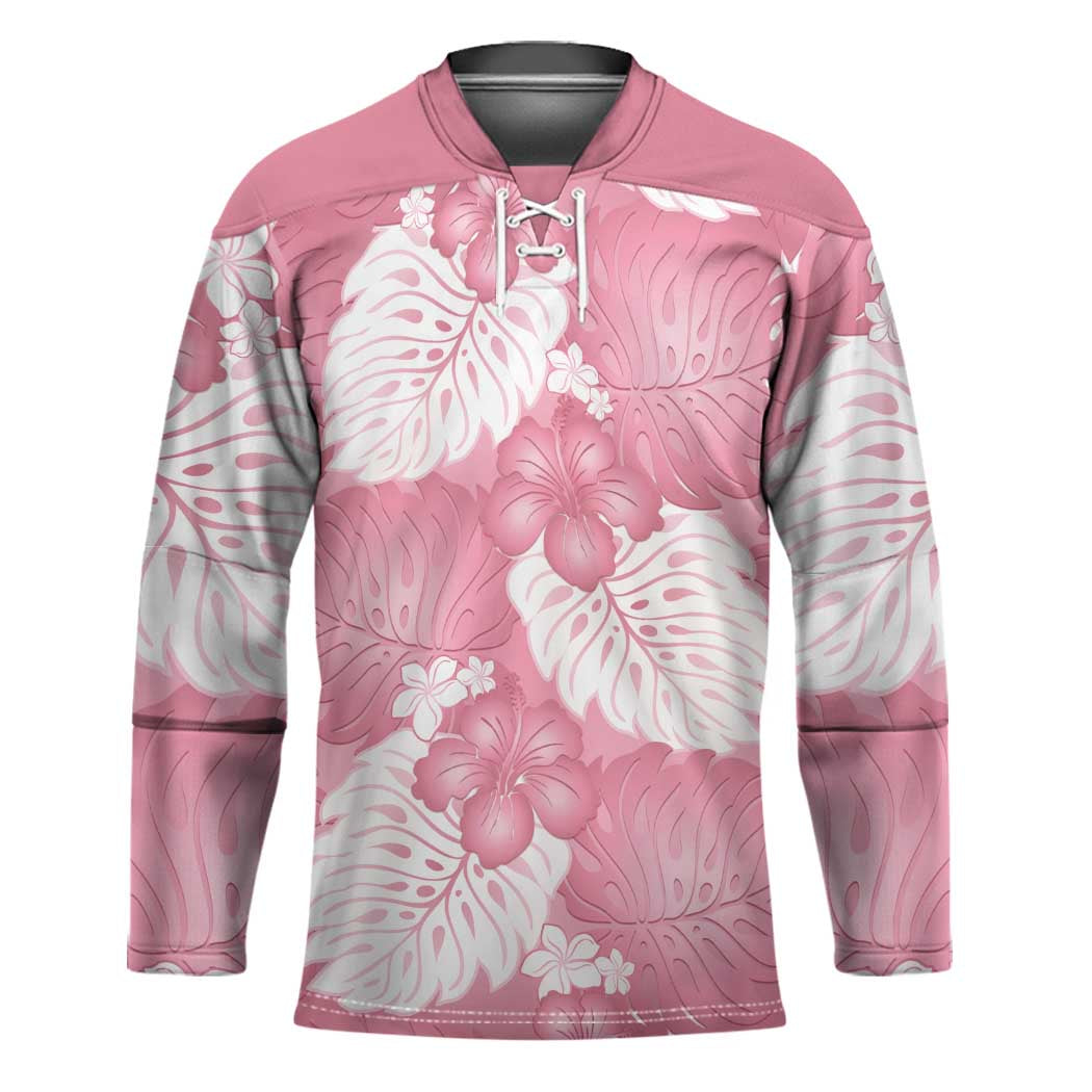 Pink Aloha Hawaii Hockey Jersey Monstera Hibiscus Plumeria Seamless Vibes - Polynesian Pride