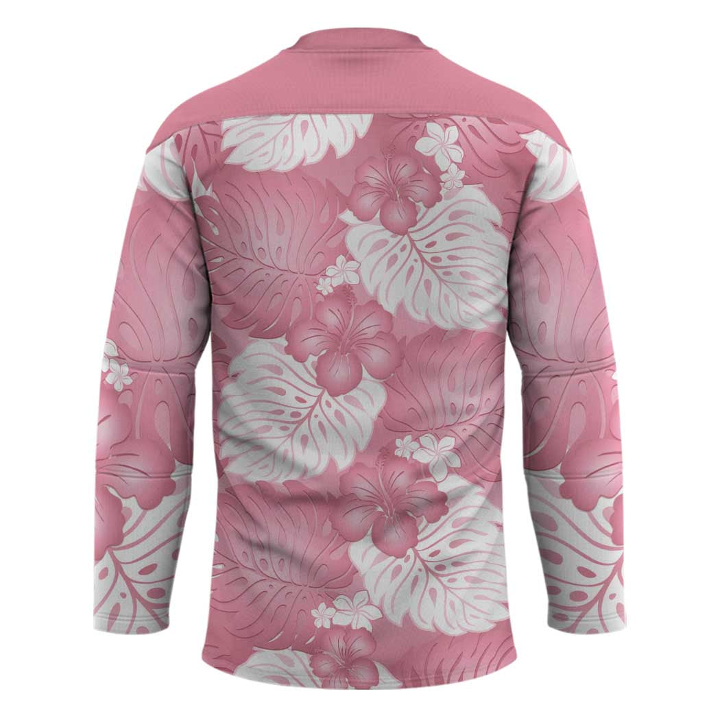 Pink Aloha Hawaii Hockey Jersey Monstera Hibiscus Plumeria Seamless Vibes - Polynesian Pride