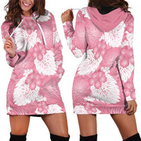 Pink Aloha Hawaii Hoodie Dress Monstera Hibiscus Plumeria Seamless Vibes - Polynesian Pride