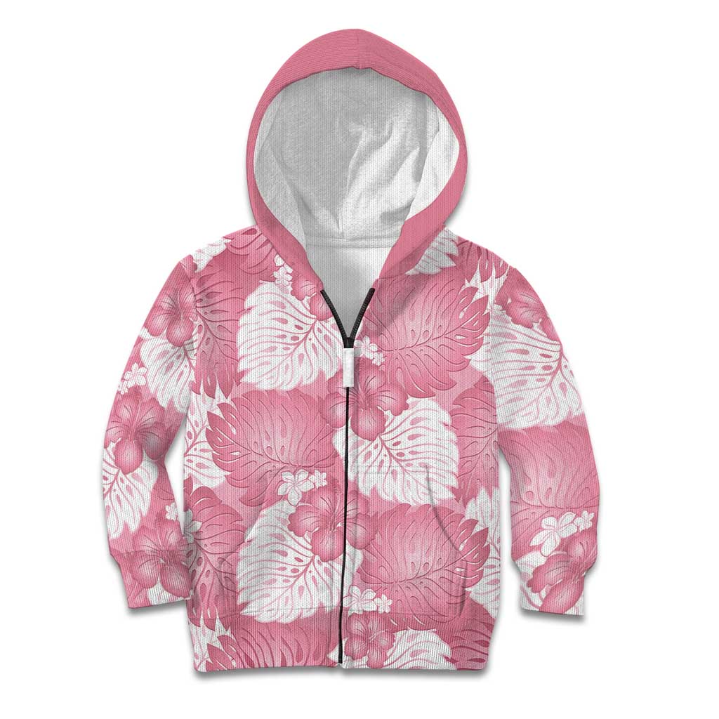 Pink Aloha Hawaii Kid Hoodie Monstera Hibiscus Plumeria Seamless Vibes - Polynesian Pride