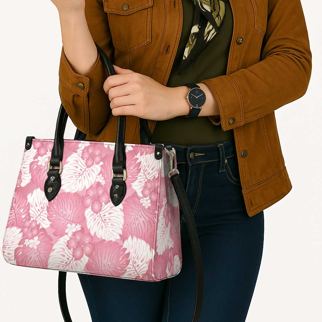 Pink Aloha Hawaii Leather Bag Monstera Hibiscus Plumeria Seamless Vibes LT14 - Polynesian Pride
