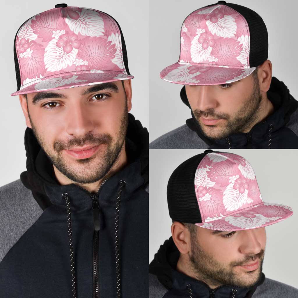 Pink Aloha Hawaii Mesh Trucker Cap Monstera Hibiscus Plumeria Seamless Vibes - Polynesian Pride
