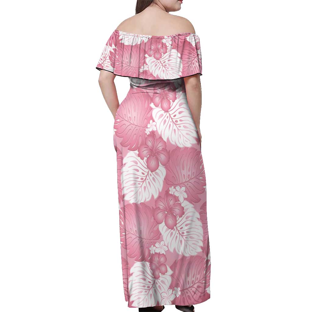 Pink Aloha Hawaii Off Shoulder Maxi Dress Monstera Hibiscus Plumeria Seamless Vibes - Polynesian Pride